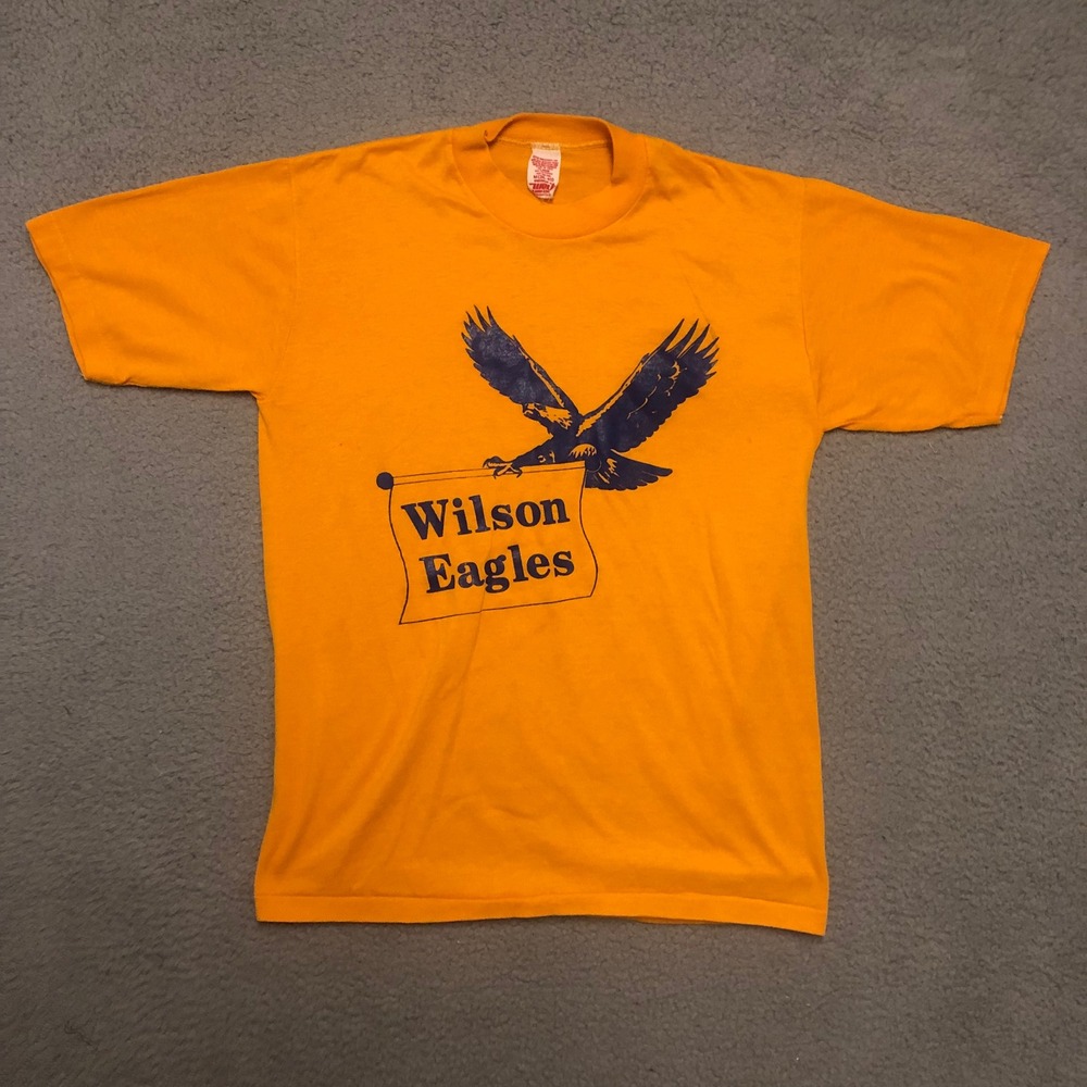 Single Stitch Vtg Wilson Eagles Eagle Graphic T-Shirt Orange Medium 70s 80s